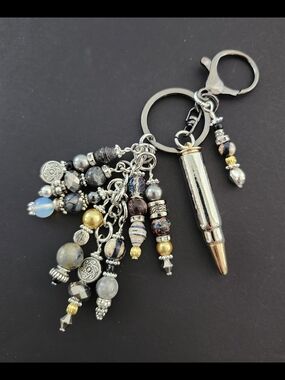 Bullet Ammo Purse Charm or Keychain Agate Rhodolite Granite Handcrafted